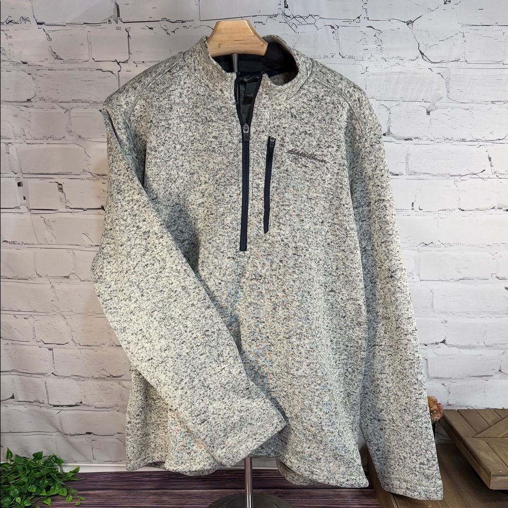 Eddie Bauer Sweatshirt Mens Large Gray 1/2 Zip Fleece Oatmeal Radiator 2.0